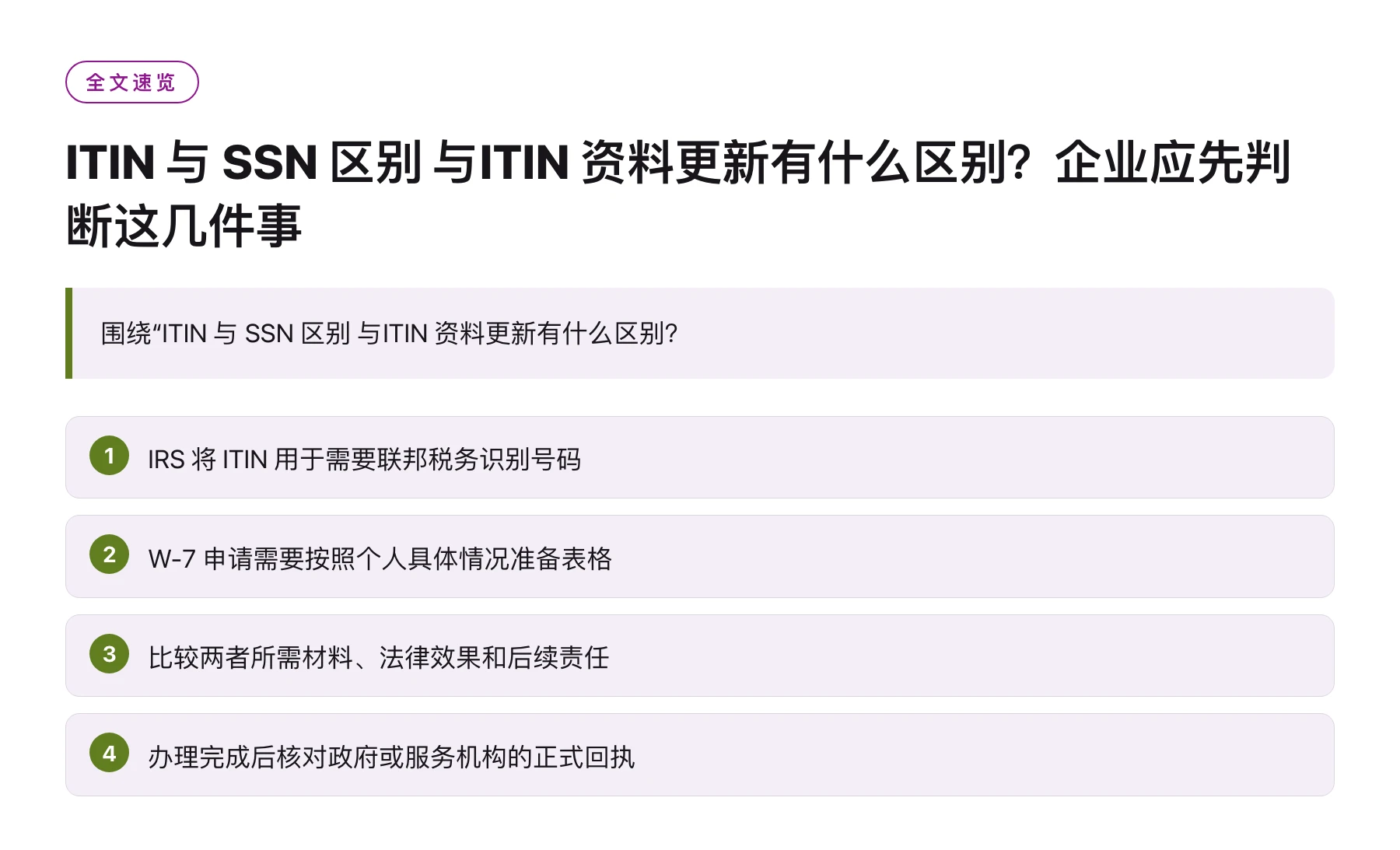 ITIN 与 SSN 区别 与ITIN 资料更新有什么区别？企业应先判断这几件事——全文要点速览