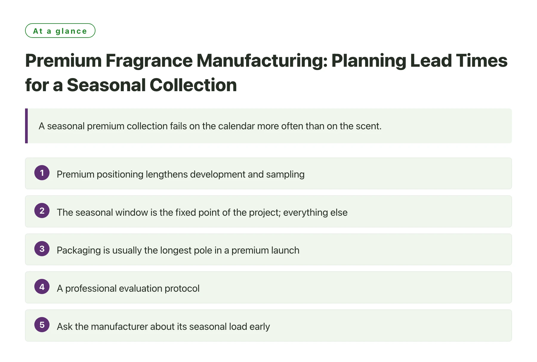 Premium Fragrance Manufacturing: Planning Lead Times for a Seasonal Collection——全文要点速览